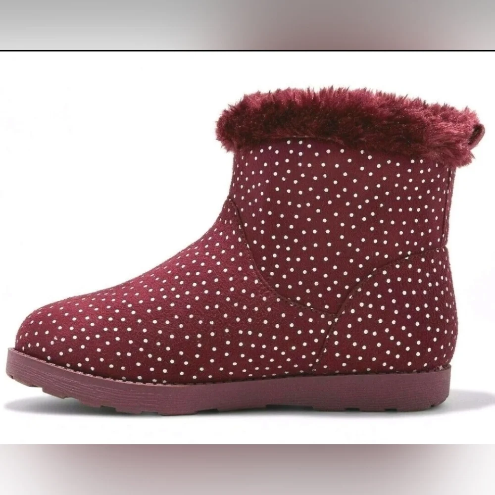 Cat & Jack Girls' Burgundy Red Silver Dots Darby Faux Fur Winter Boots 9
